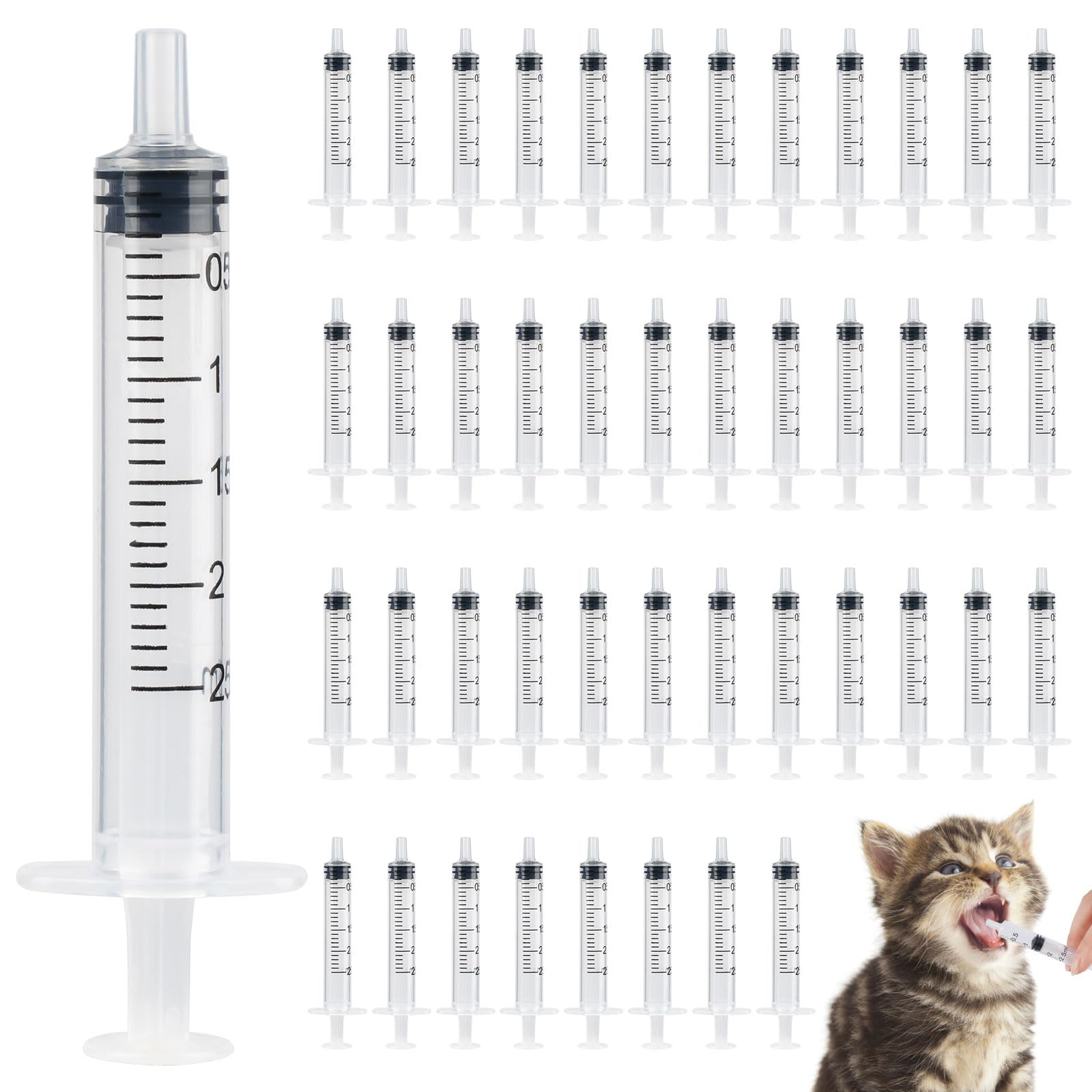 50 Stück Spritzen, Wiederverwendbare Kolostrum Spritze 2,5 ml, Dosierspritze Ohne Nadel, Futterspritze für Kleine Haustierfütterung, Flüssigkeitsmaß Spritzen, Labor, Industrie