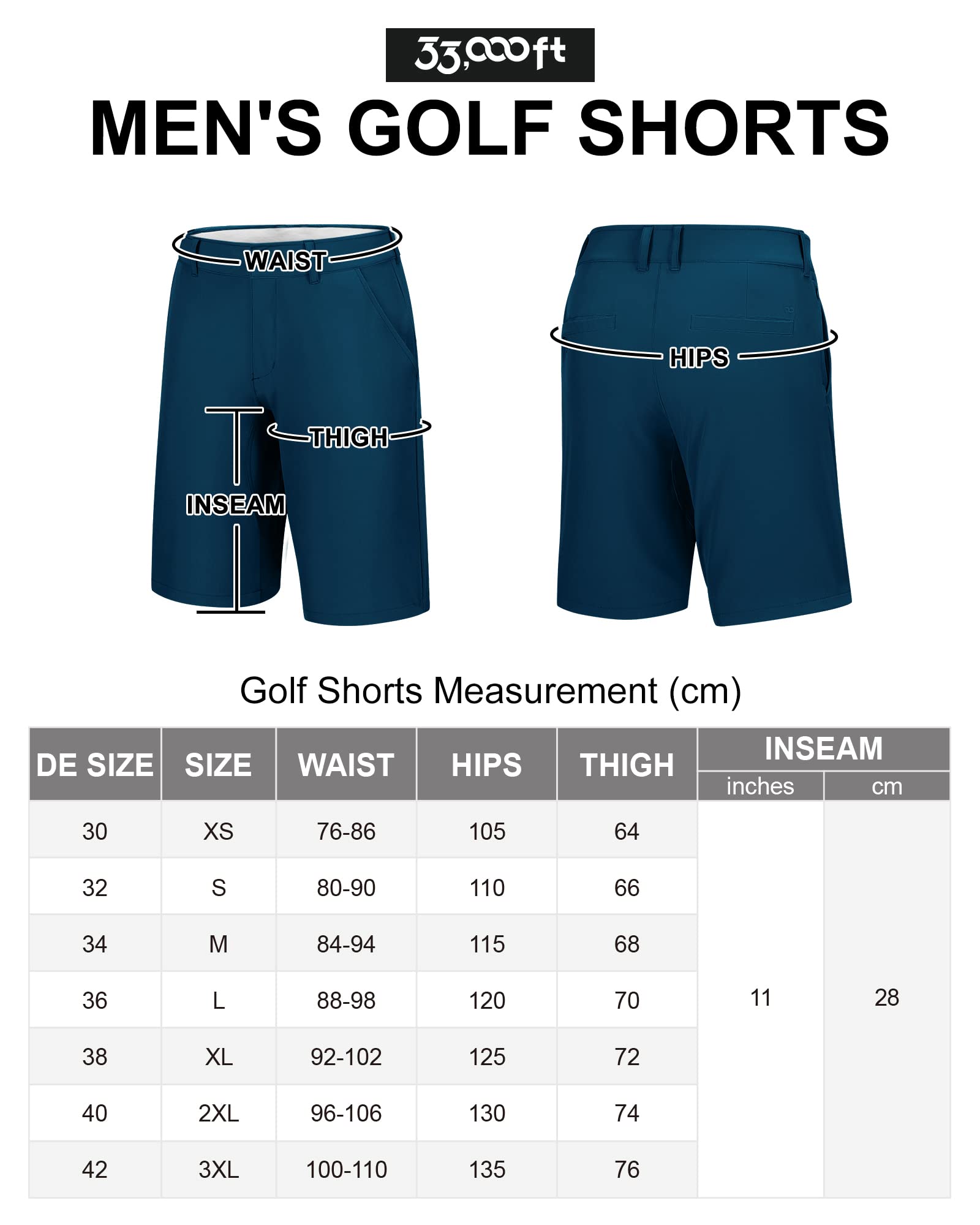 33,000ft Short de Golf pour Homme, Short de Randonnée pour L'extérieur, Protection Solaire UPF 50+, Short Décontracté Lléger et Respirant