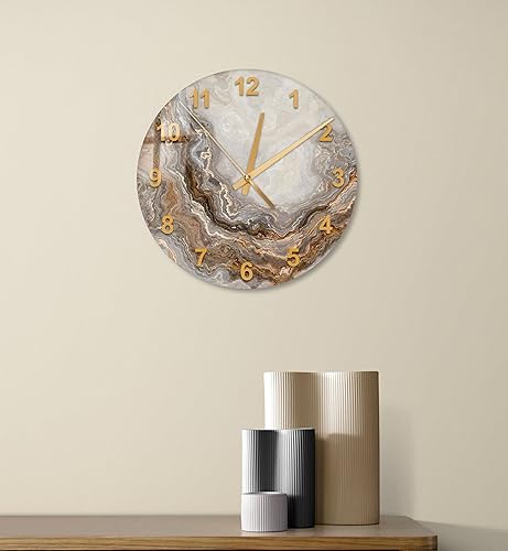 Miniatura 6 de Reloj de pared de vidrio templado, estilo mármol de 14 pulgadas, arte de pared para sala de estar, reloj de pared silencioso sin tictac para el