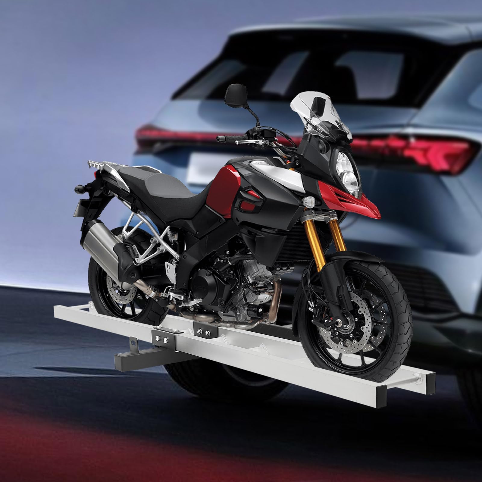 Motorcycle Carrier 500LBS Aluminum Motorcycle Hitch Carrier Durable Dirt Bike Hitch Hauler with Tie-Down Straps and Hitch Tightener