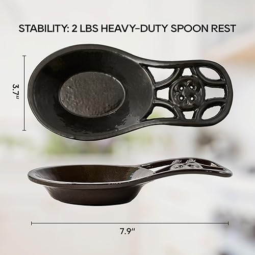 Miniatura 4 de Soporte para cuchara de cocina para estufa, soporte de cuchara de hierro fundido para encimera de cocina, soporte de utensilios de alta resistencia,