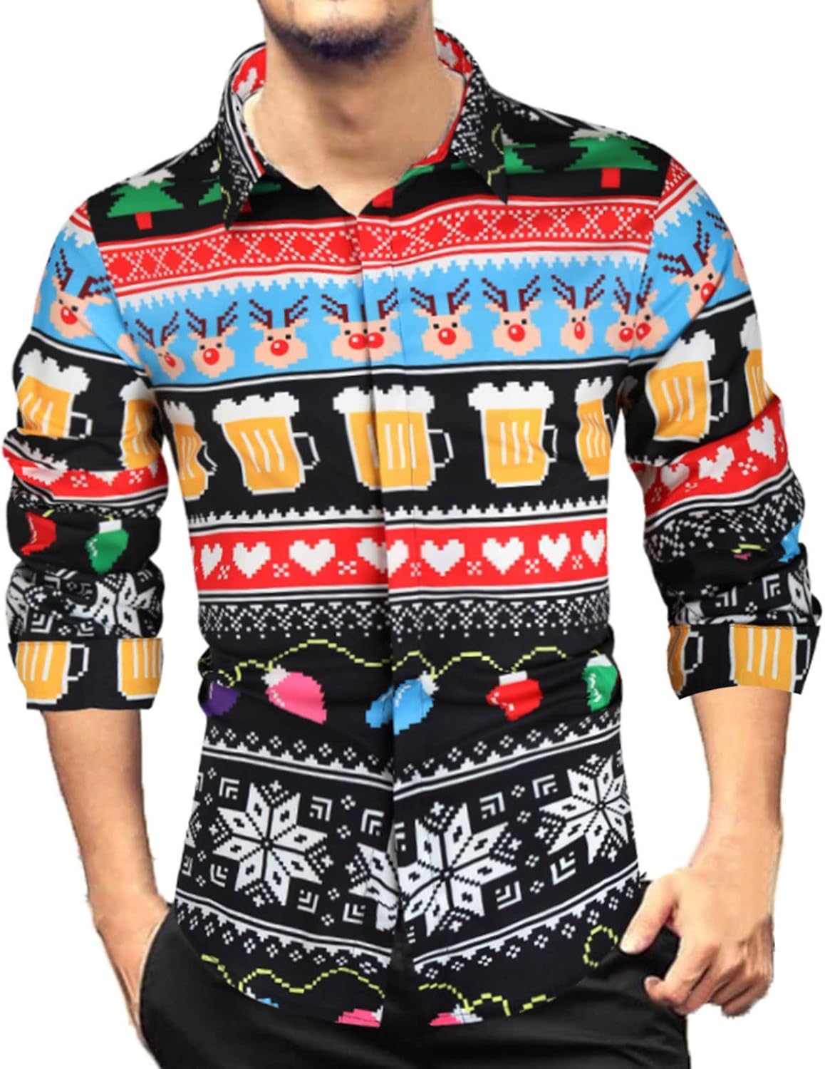 ZDDO Men's Christmas Santa Claus Party Long Sleeve Button Down Shirts Funny Xmas Casual Shirt Ugly Novelty Costume Shirt : Clothing, Shoes & Jewelry