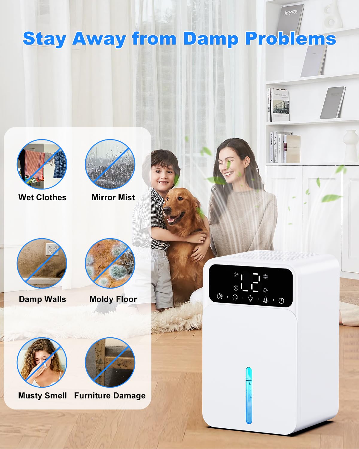 Deumidificatore Casa Muffa, 1500ML Deumidificatori Portatile, 28dB Funzionamento Silenzioso e Luce LED Colorata, 3 Modalità, Timer 12 Ore, per Bagno Armadio