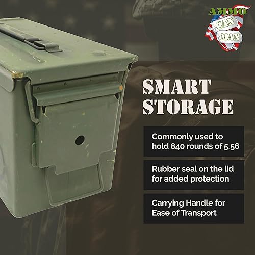 Miniatura 4 de US Military M2A1 - Lata de munición de 50 calibres (paquete de 10)  Contenedores de almacenamiento militares impermeables para munición 5.56 y
