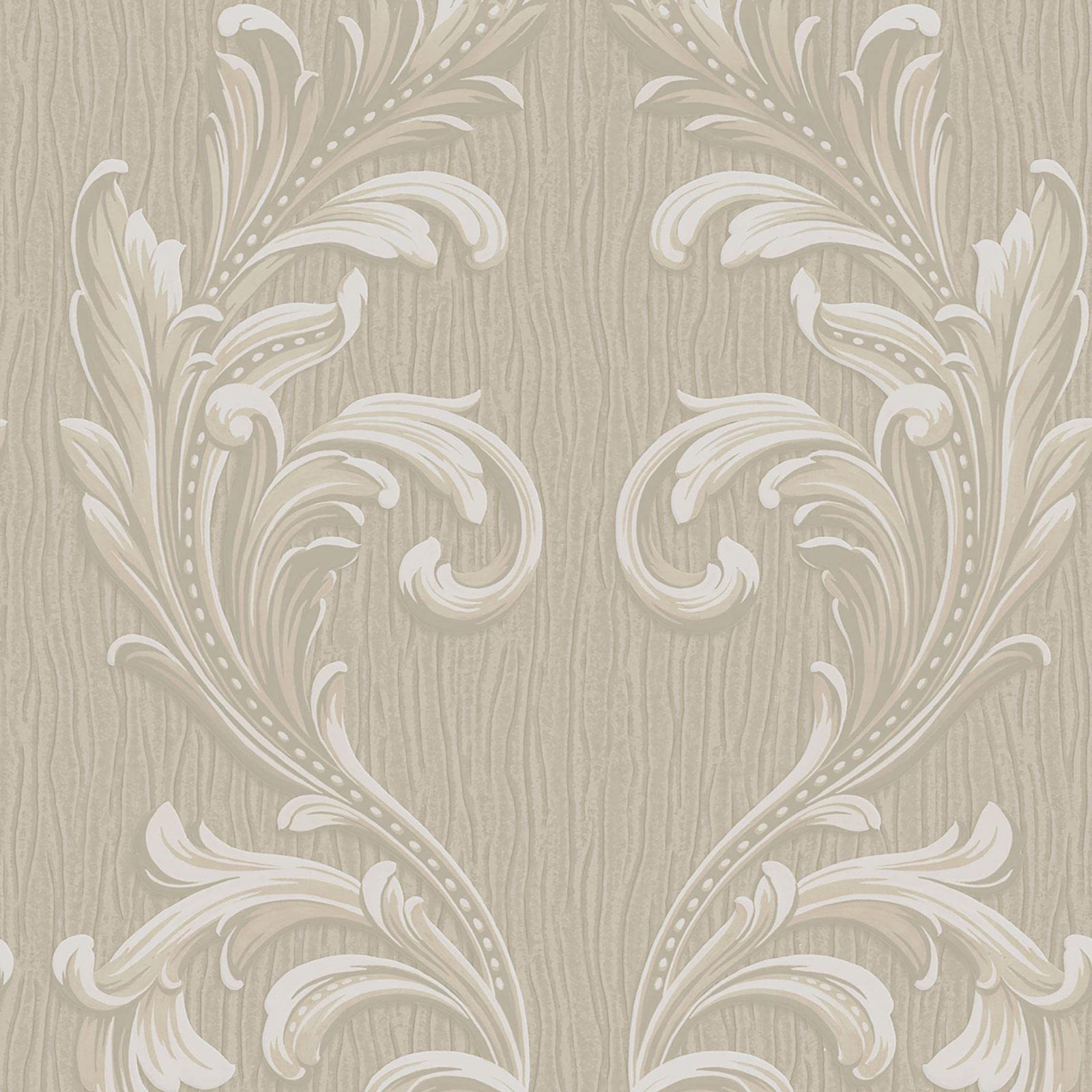 Belgravia Decor Beige Tiffany Scroll Floral Trail Texture Vinyl Wallpaper /Cream 41323
