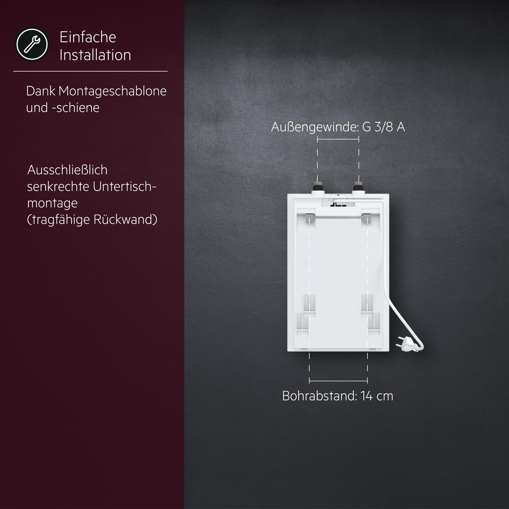 AEG Boiler BOI 5 U, Untertischboiler 5 Liter Niederdruck mit Stecker 230V für Küchenspüle oder Waschbecken, energie- und platzsparend, 2 kW, Made in Germany, VDE geprüft