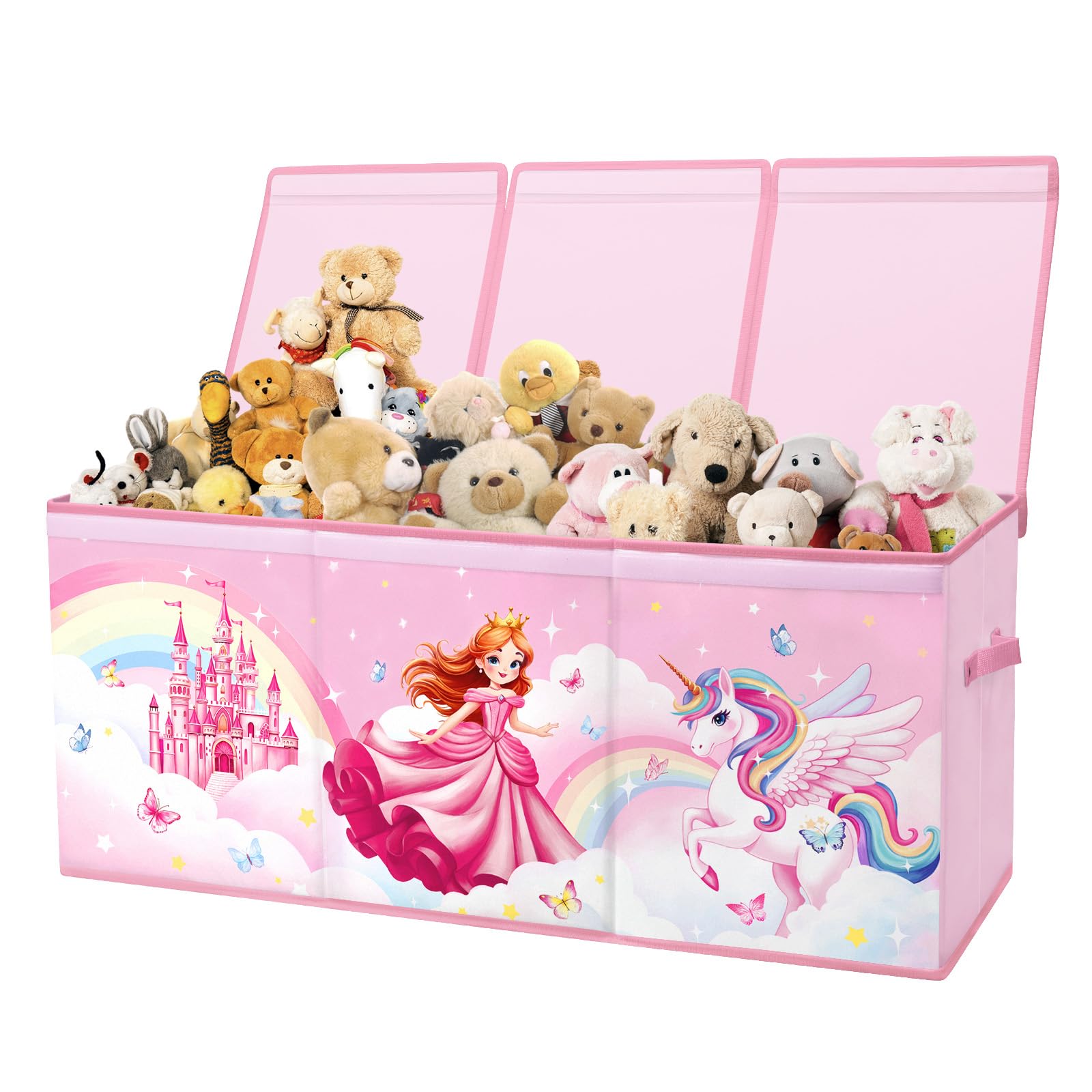 Boîte Rangement Coffre de Jouet,Grand Boîte à jouets avec Couvercle et Poignées pour Enfants Garçons Filles,Pliable Boîte de Rangement Adaptée Aux Chambre, Salle De Jeux,Princesse Licorne