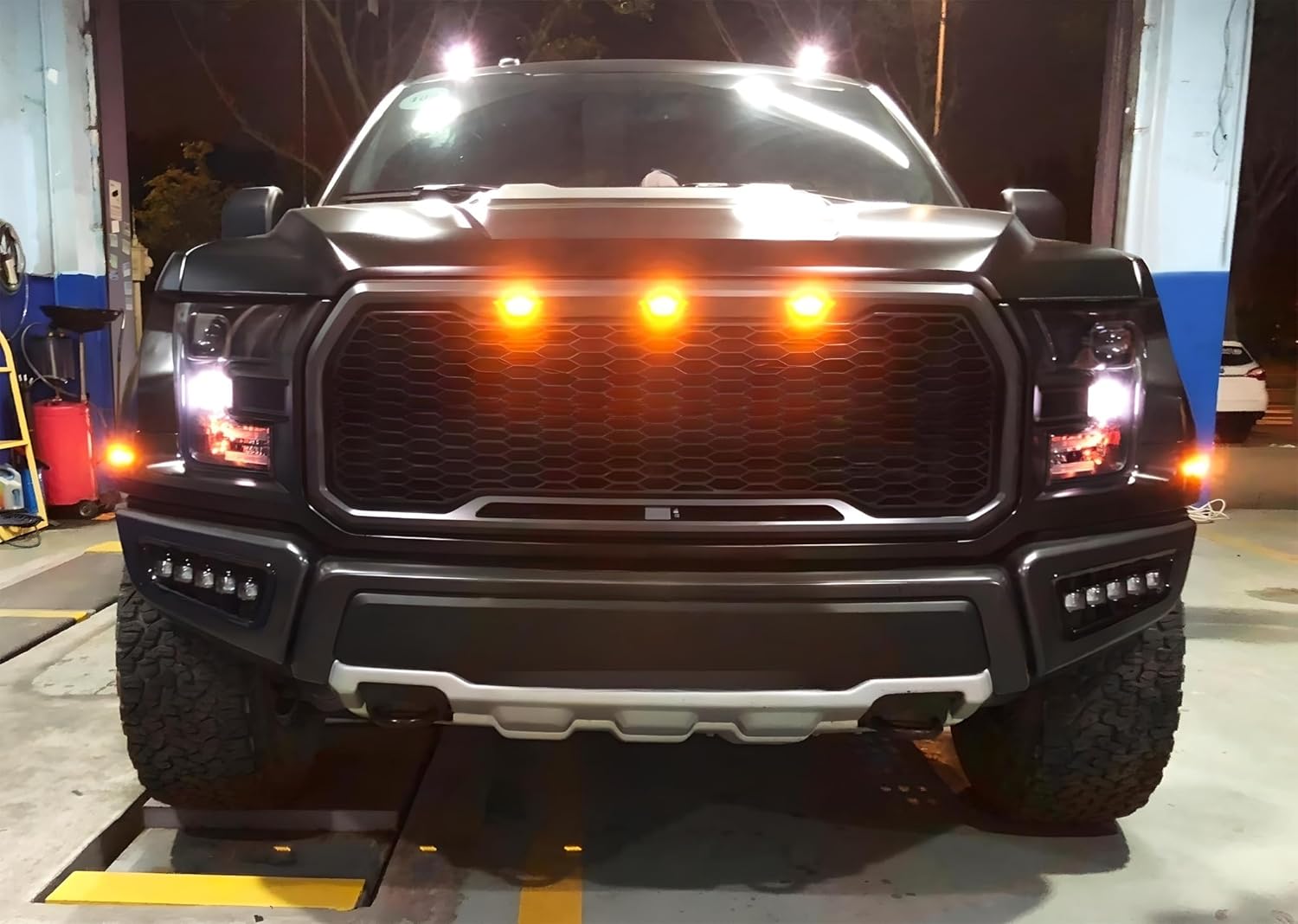 iJDMTOY White/Amber Switchback LED DRL Fog Light Kit Compatible With 2017-2020 Ford Raptor, 5-Lamp Assembly w/Turn Signal Feature