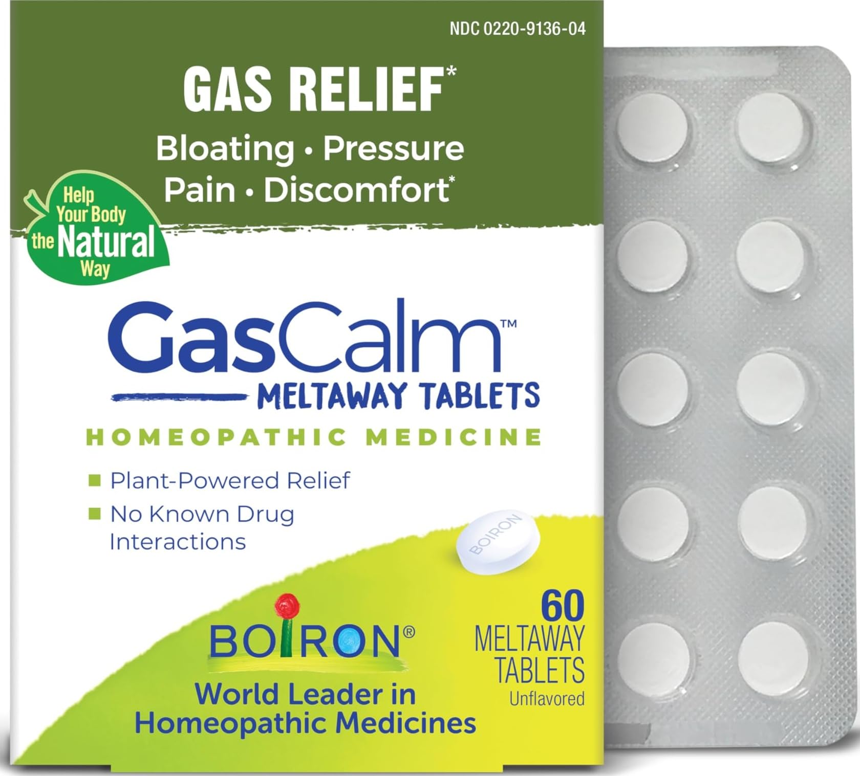 Boiron GasCalm Tablets for Relief from Gas Pressure, Abdominal Pain, Bloating, and Discomfort - 60 Count