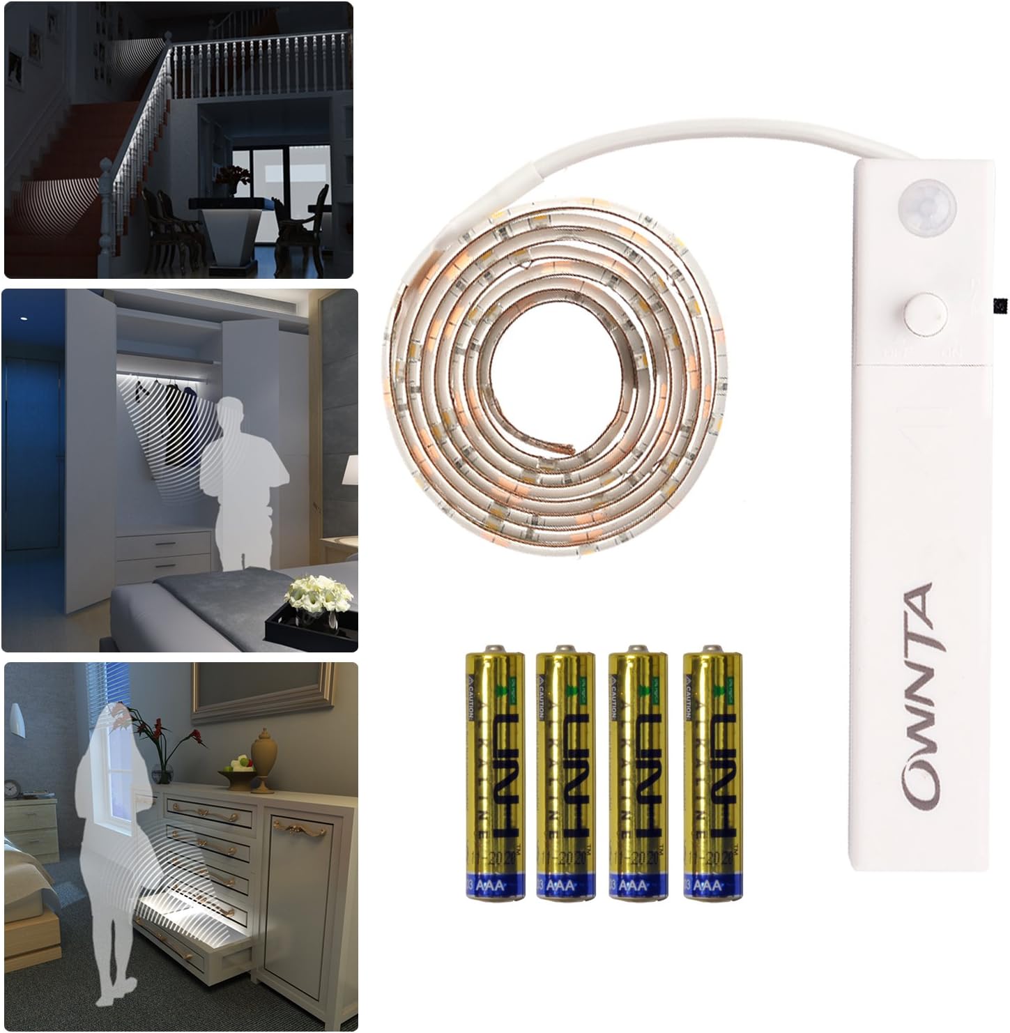 Motion Sensor Light Strip Motion Activated Light Strip, Ownta LED Light Strip 1M/3.28ft with Smart PIR Human Sensor (Include Battery) 2 Pack
