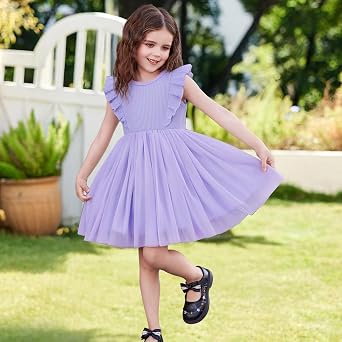 Toddler Girls Tutu Ruffle Dresses Solid Tulle Summer Kids Sundress, 1-6 Y