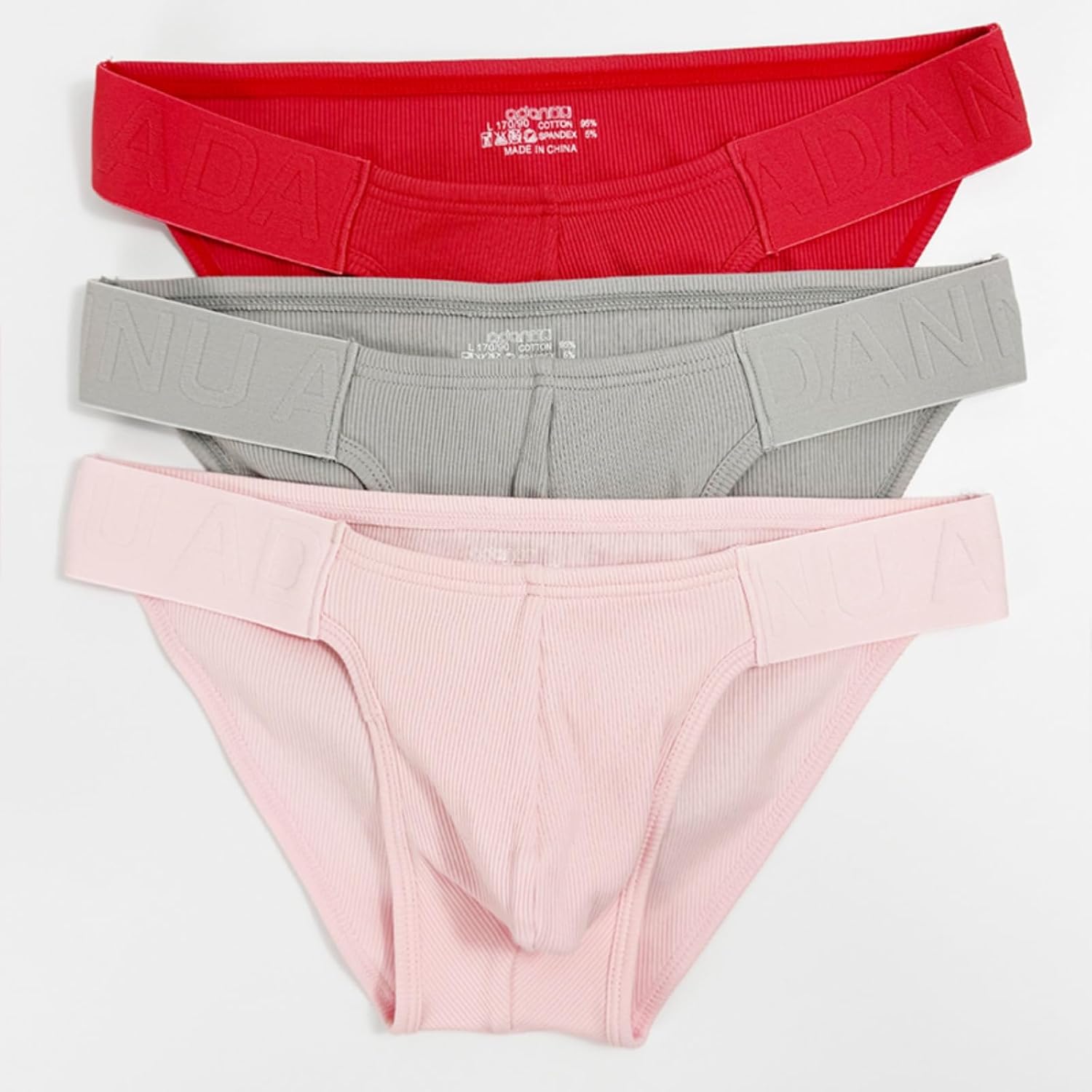 Men's Triangle Pants Ribbed Cotton 95% Cotton Double-Layer Bag 3 Colors (Gray/Red/Pink) Suitable