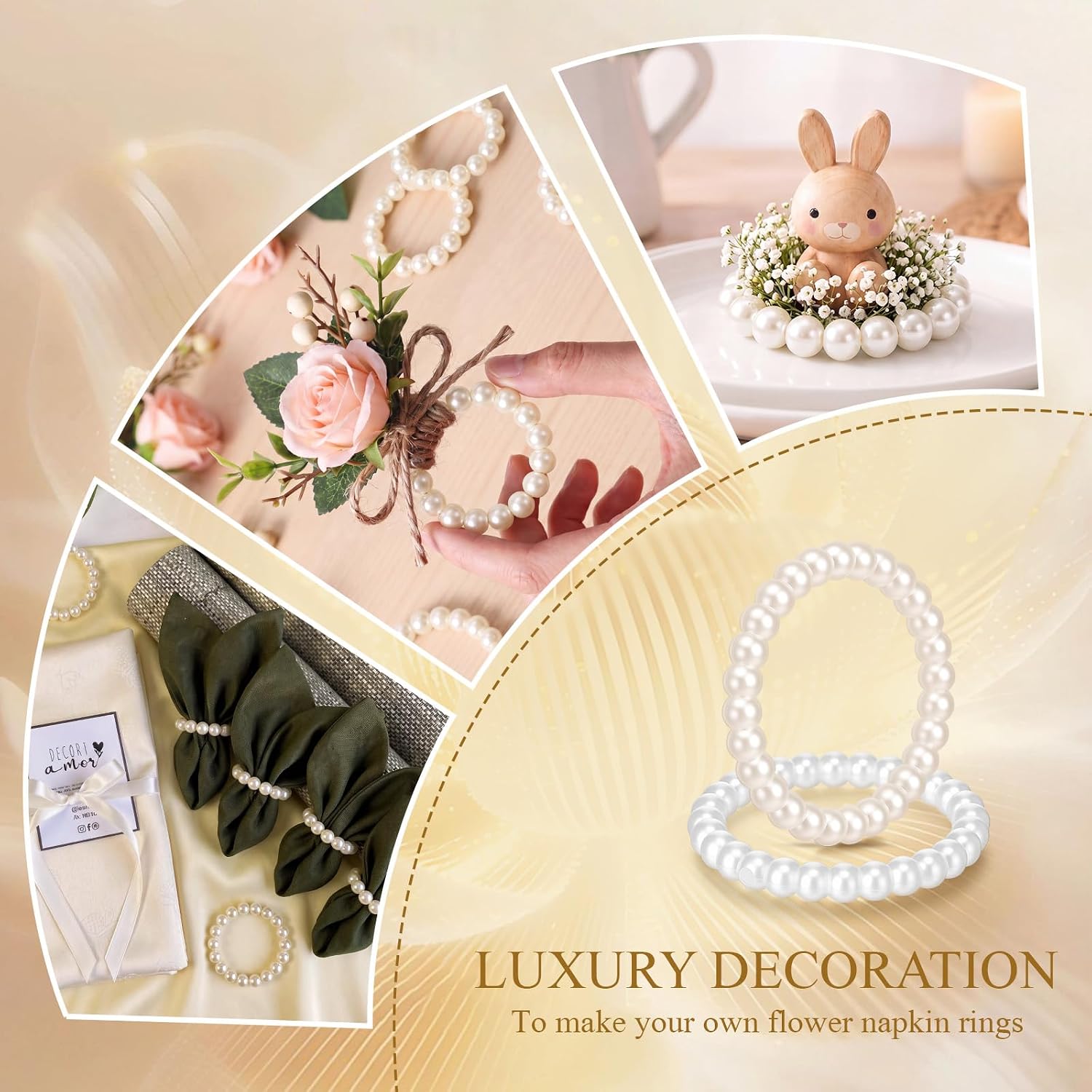 50 Pcs Pearl Napkin Rings Imitation Pearl Ring Napkin Holders Bulk
