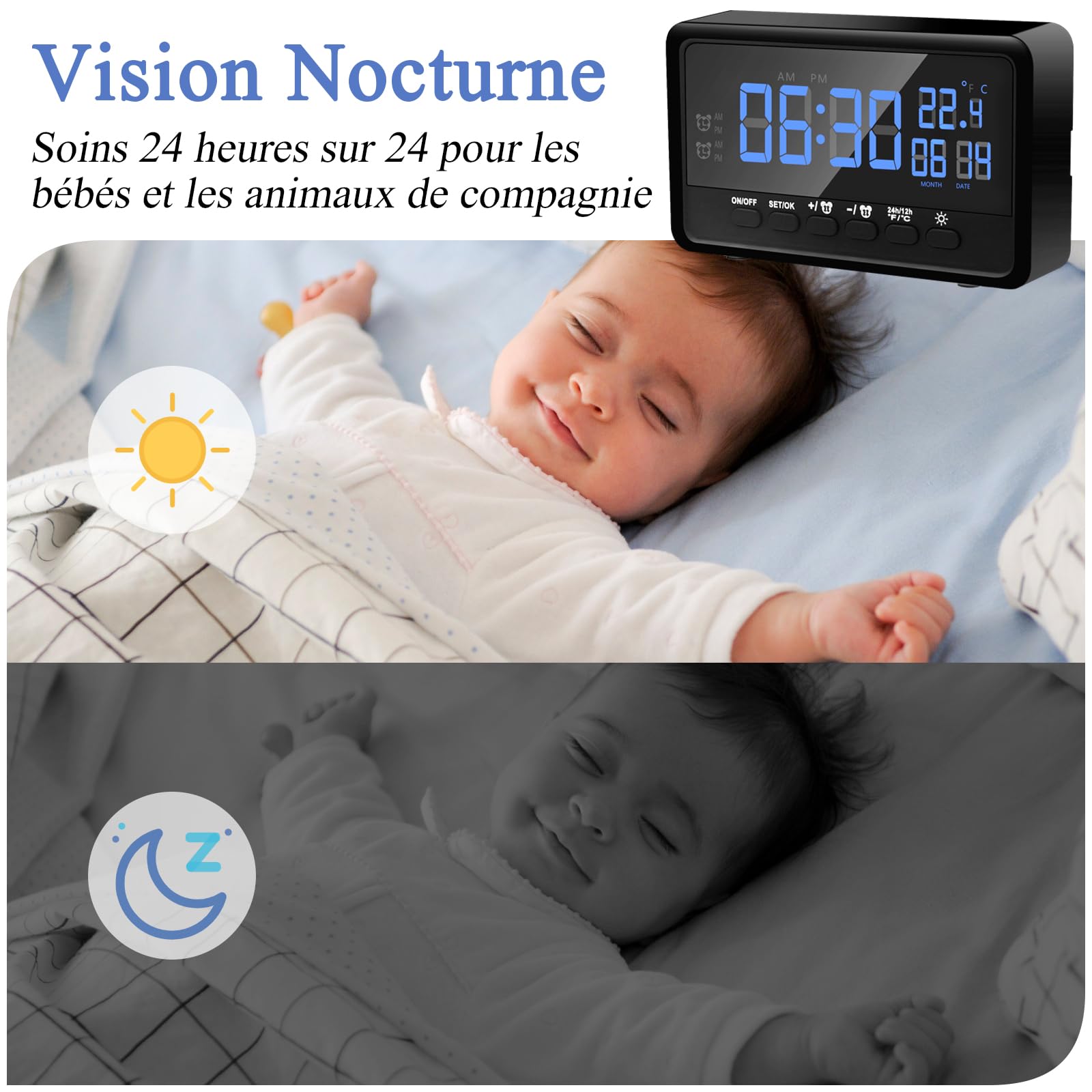 2.4/5Ghz WiFi Caméra Cachée, HD 1080P Mini Caméra Cachée Espion, 2 en 1 Réveil WiFi Camera Espion avec Vision Nocturne et Détection de Mouvement supportant 2 Réveils et APP Vue à Distance