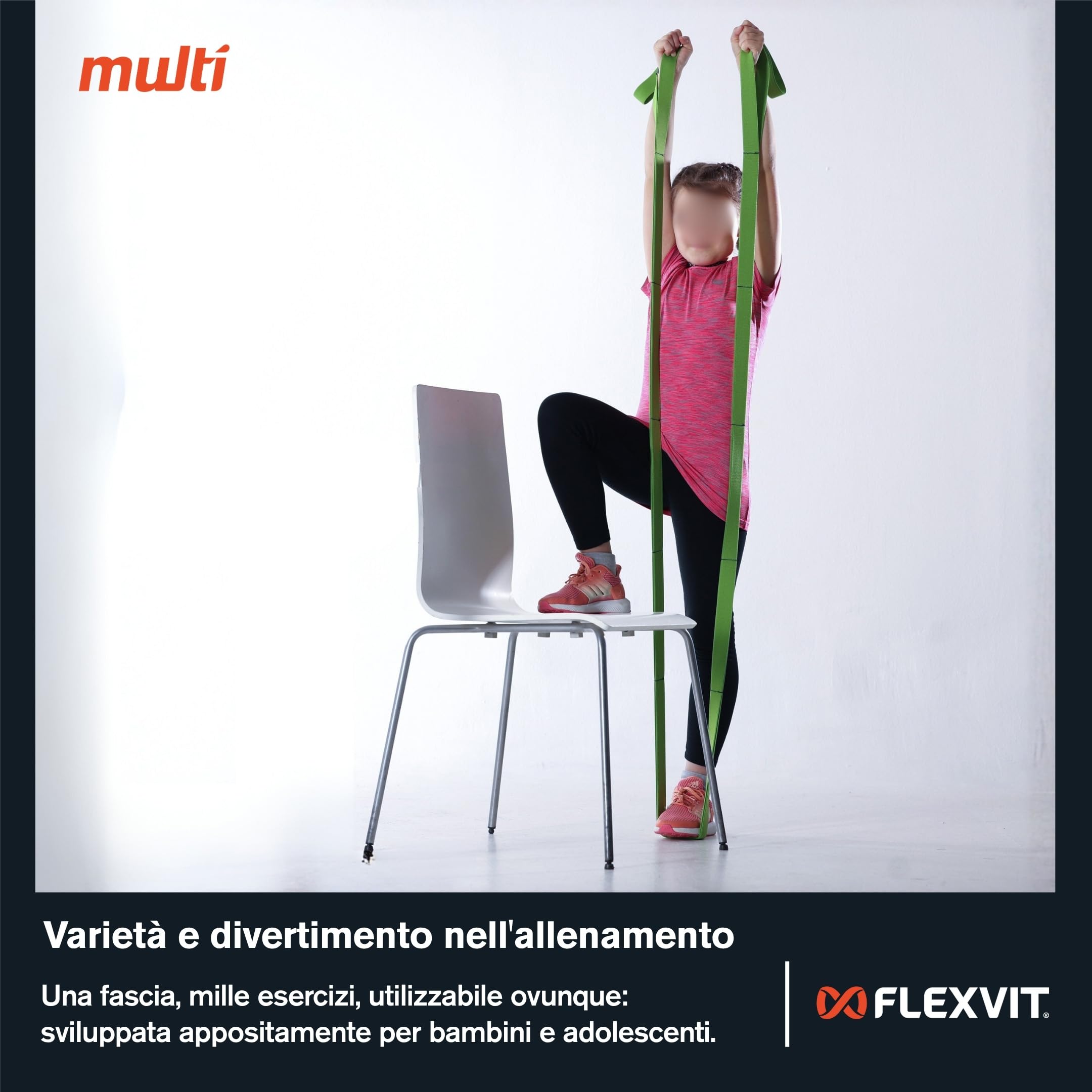 FLEXVIT Multi - Fasce di resistenza elastiche con passanti cuciti per allenamento funzionale e fisioterapia, 4 livelli di forza, ca. 2700 mm, certificate Oeko-Tex, Made in Germany