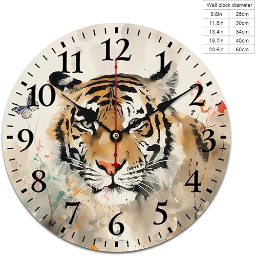 Miniatura 2 de Reloj de pared Majestic Tiger redondo, creativo, decorativo, movimiento de cuarzo, para amantes del tigre de Bengala, de 10 pulgadas, para sala de