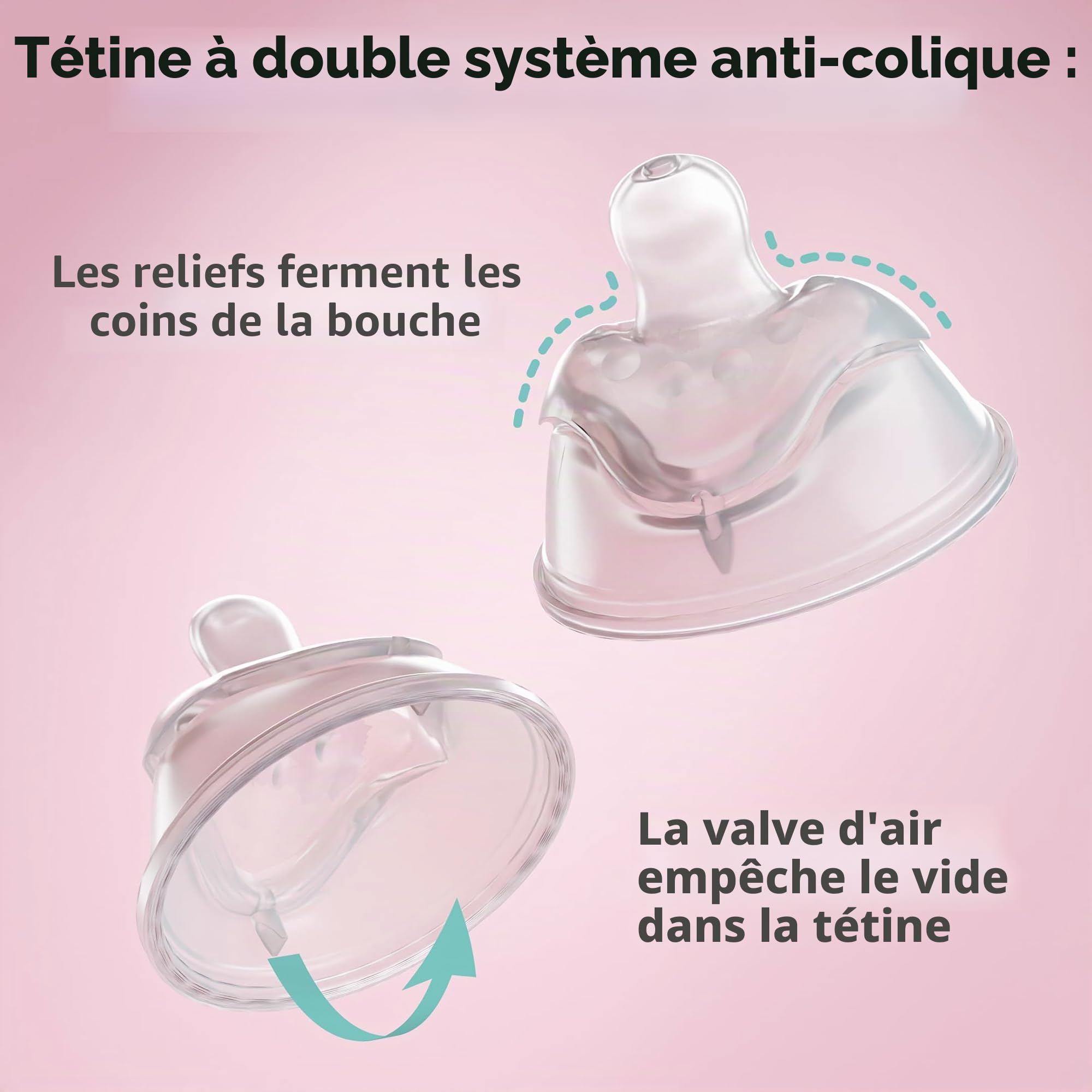 Biberons doubles anti-coliques Herobility – 8.5 fl oz/240ml – Lot de 4 – Biberons multicolores – Weiß, Grau, Rosa, Weißdornrose