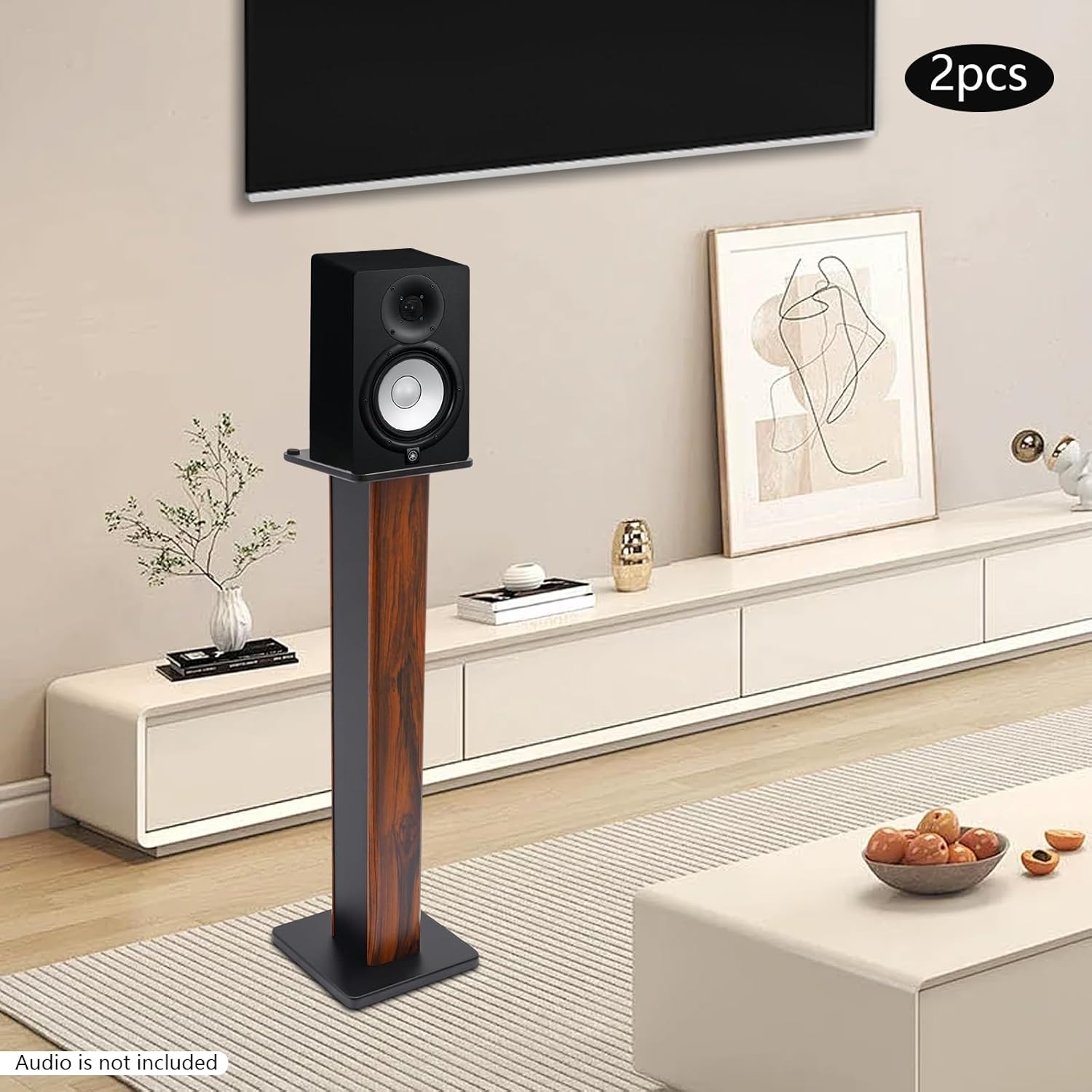 Universal Floor Speaker Stands Pair - 34 Inch Heavy Duty Bookshelf Speaker Stands Surround Sound for Home Theater, Holds 66lbs Each, w/Accessories, Brown