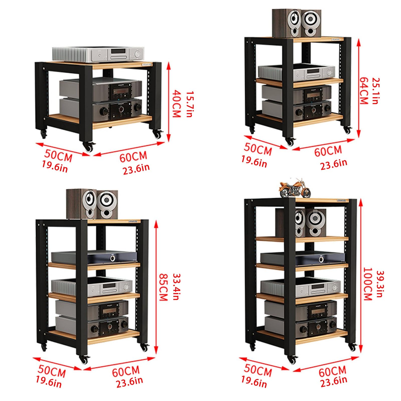 Wieża do Stojaków Audio, Gramofon CD, Odbiornik Stereo, Szafka na Sprzęt AV, Stojaki I Stojaki Stereo z Kółkami, Stojak Stereo do Domu, Biura, Teatru(Brown,3 tier 64cm/25.1in)