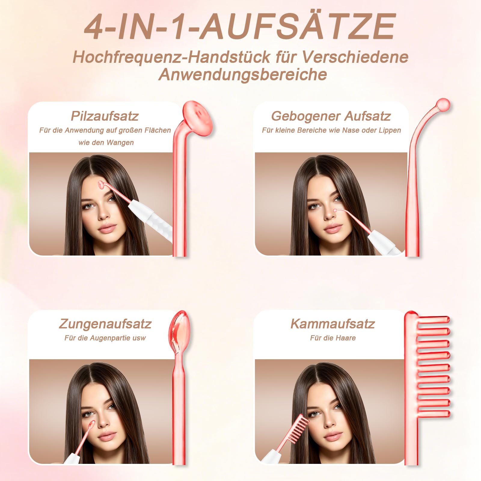 Yofuly Hochfrequenzstab-Hochfrequenz Gerät Akne mit 4 Rote Stab-Schläuchen für Haarwuchs/Aknebehandlung/Faltenreduzierung/Hautstraffung