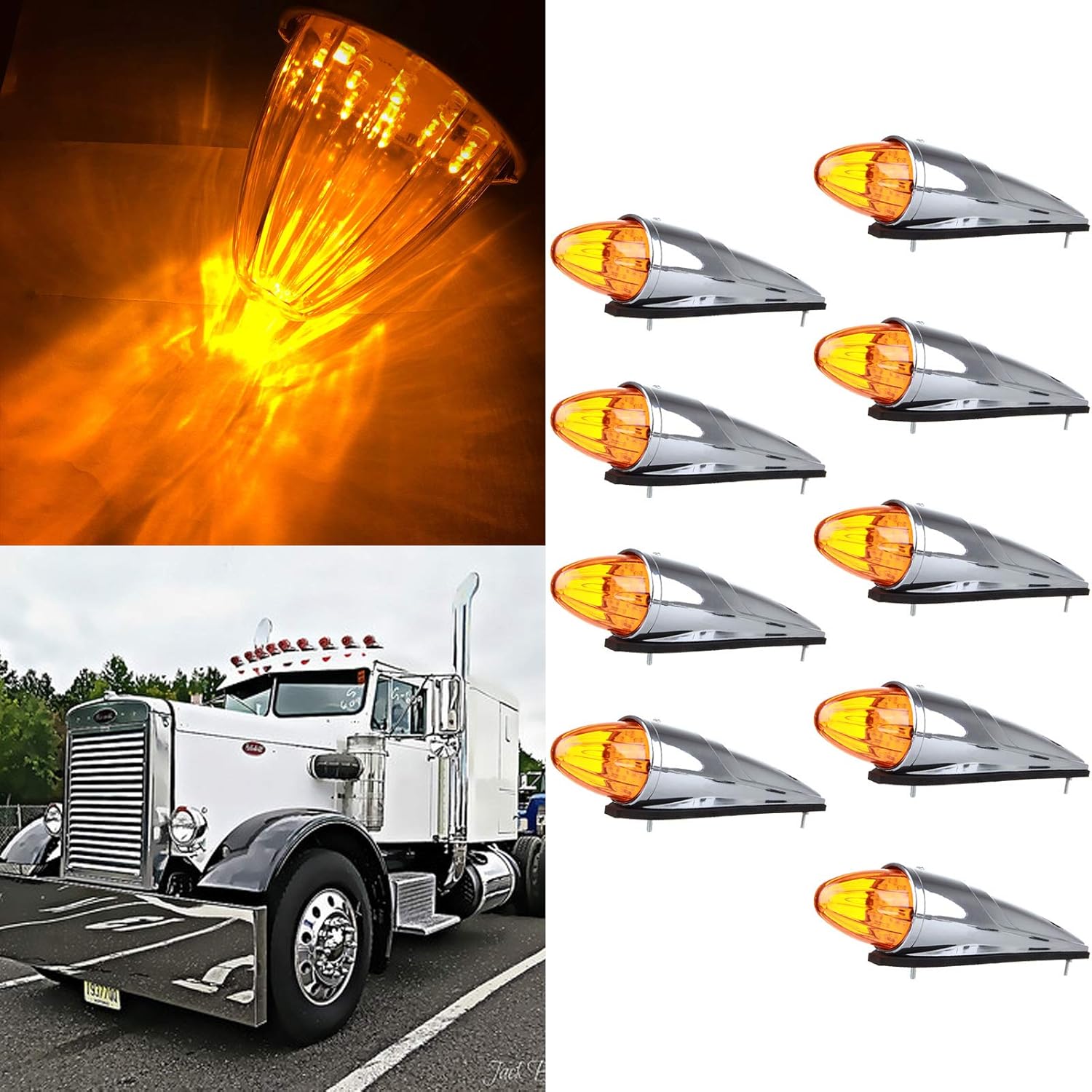 OCPTY 17LED Cab Marker Light 9pcs Amber Light Amber Lens