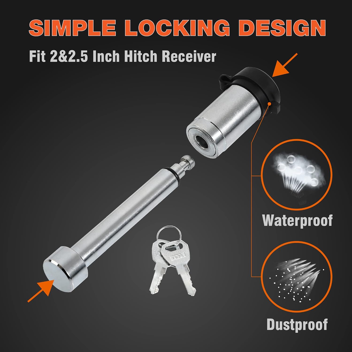 Big RED 2 Pack Hitch Lock Pin, 5/8 Inch Trailer Receiver Locking Pin for 2"/2.5" Receiver, Hitch Locks with Keys for Car, Truck and Tow,Class Ⅴ