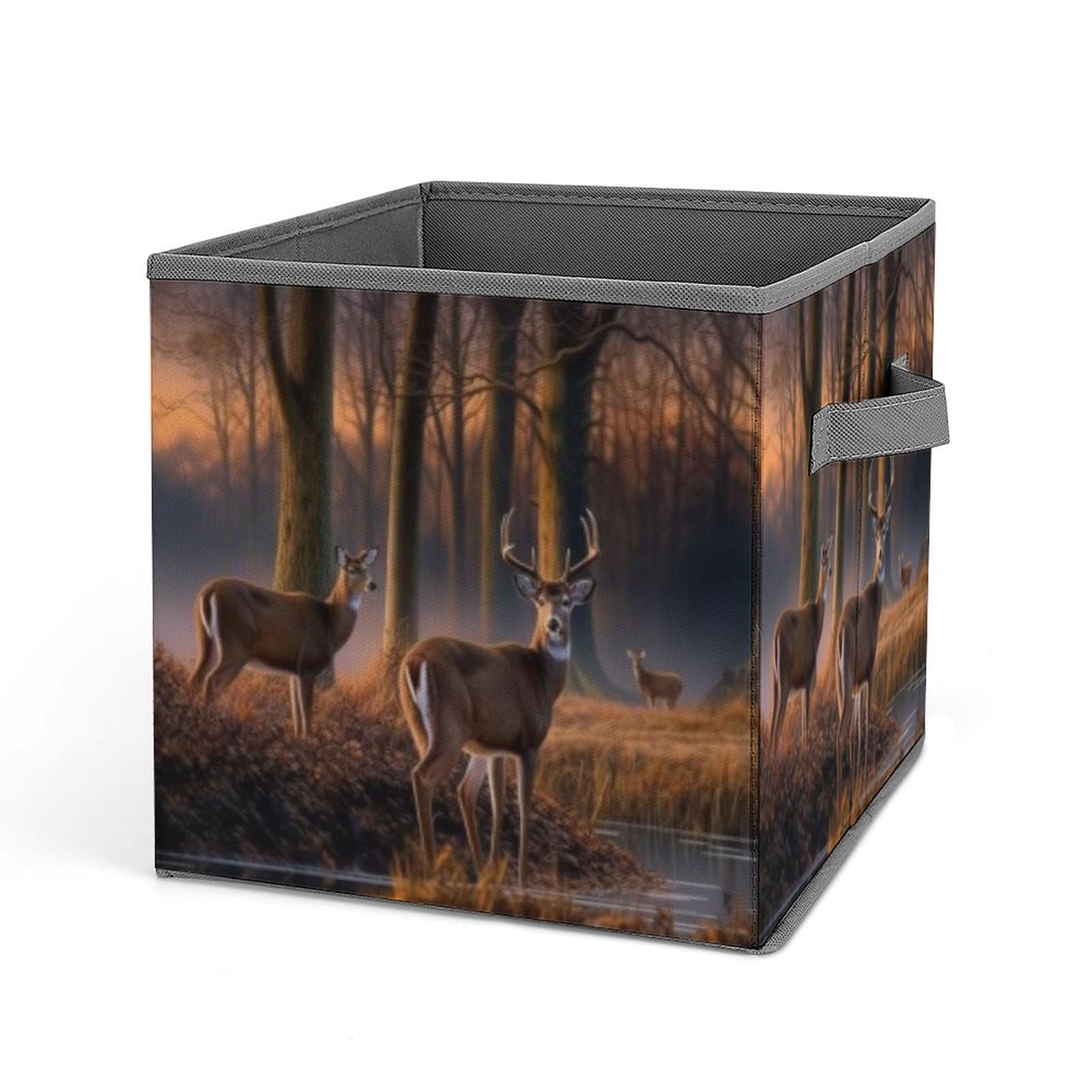 JTREHY Nature Wild Animal Deers Printed Foldable Storage Box, 10.6 Inches Fabric Storage Box for Wardrobe, Bedroom, Utility Room