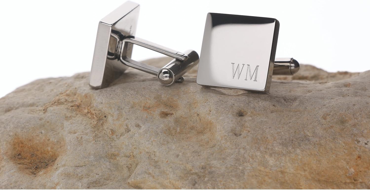 Pearlina Square Stainless Steel Custom Cufflinks - Personalized Cufflinks for Men - Mens Customized Engraved Cuff links Gift for Groomsmen, Groom, Christmas, Wedding, Anniversary, Birthday - Gift Box