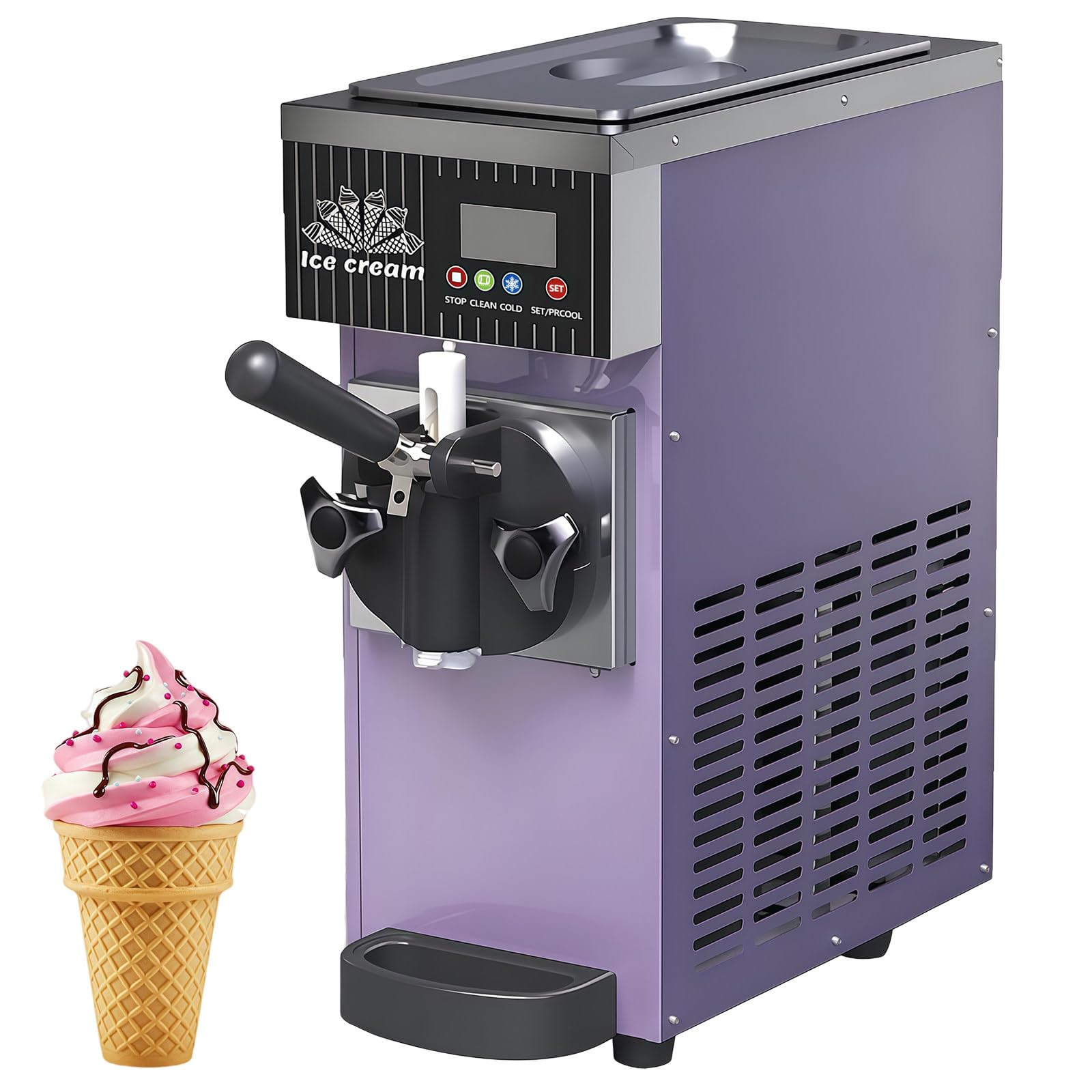 BANGBANGJI 4.5-8kg/H Yield Soft Serve Ice Cream Machine, Commercial Single Flavor Soft Serve Ice Cream Maker 3.5L Hopper LED Panel Auto Clean, Perfect for Restaurants Snack bar Supermarkets Purple