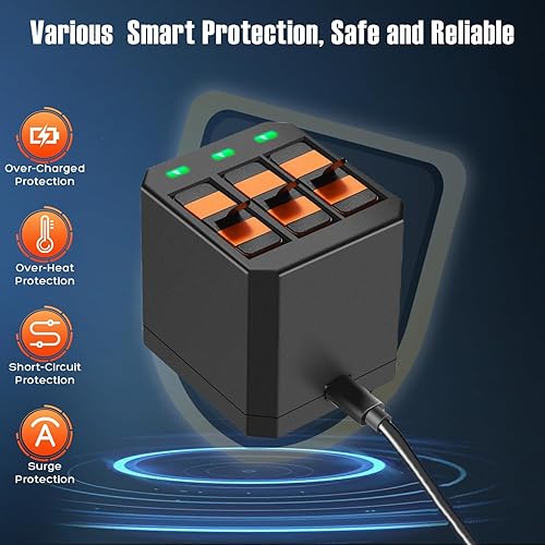 Miniatura 5 de Vemico Hero 7 Battery Charger Kit with 1500mAh 2 Packs Hero 5 Batteries USB-C 3-Slots Charger for Hero 7 Black,Hero 6 Black,Hero 5 Black,Hero 2018