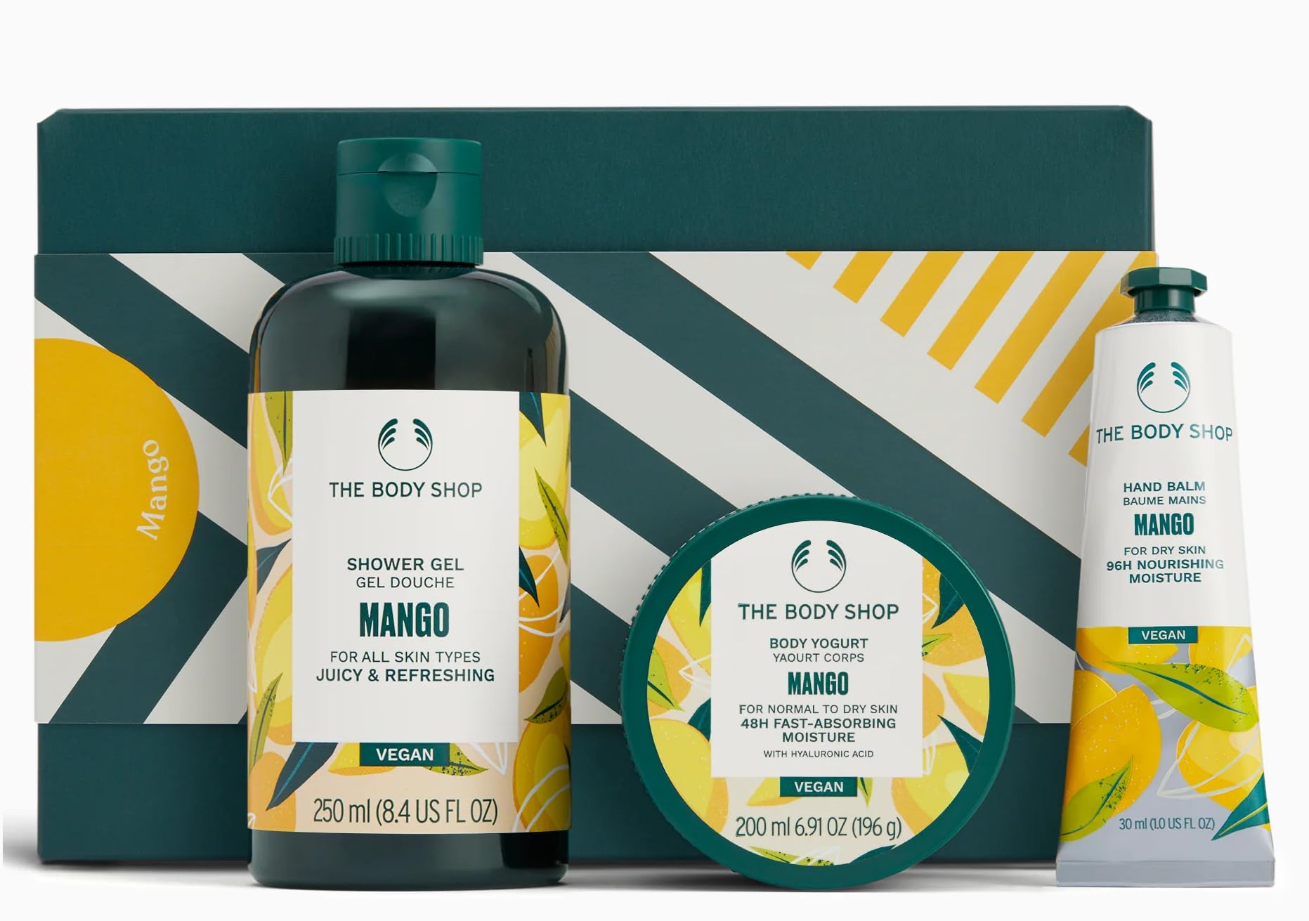 The Body Shop Mango Essentials Nourishing Skincare Gift Set, Shower Gel, Body Yogurt, Hand Balm, Vegan, Yellow