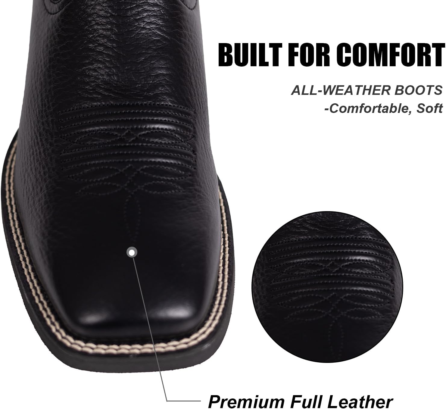 Palitutu Cowboy Boots For Men Full Cowhide Leather Western Retro Boot with Square Toe Hand Painted Classic Embroidered Resistant Boot