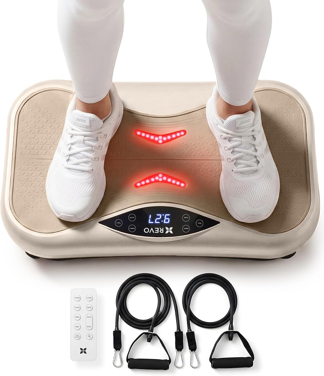 REVO Wave Board with Red Light Therapy | Vibration Plate for Lymphatic Drainage with Bluetooth Speakers, Resistance Bands, Remote | Exercise Machine for Full Body Workout Platform | 330 Lbs Capacity