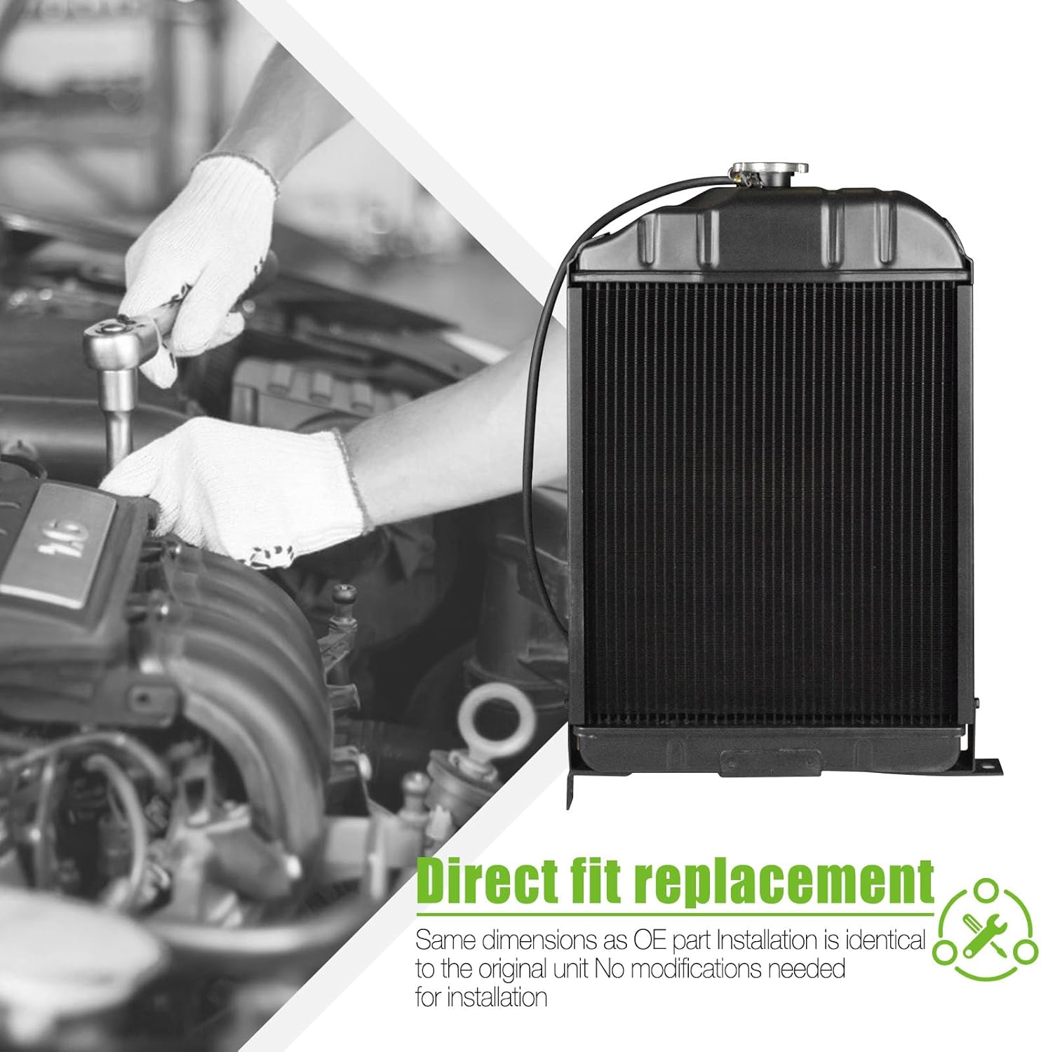 SCITOO Automotive Replacement Engine Radiators Assembly for for Massey Ferguson Tractor Radiator 50 50A 65 302 304 Models Replace 186733M91