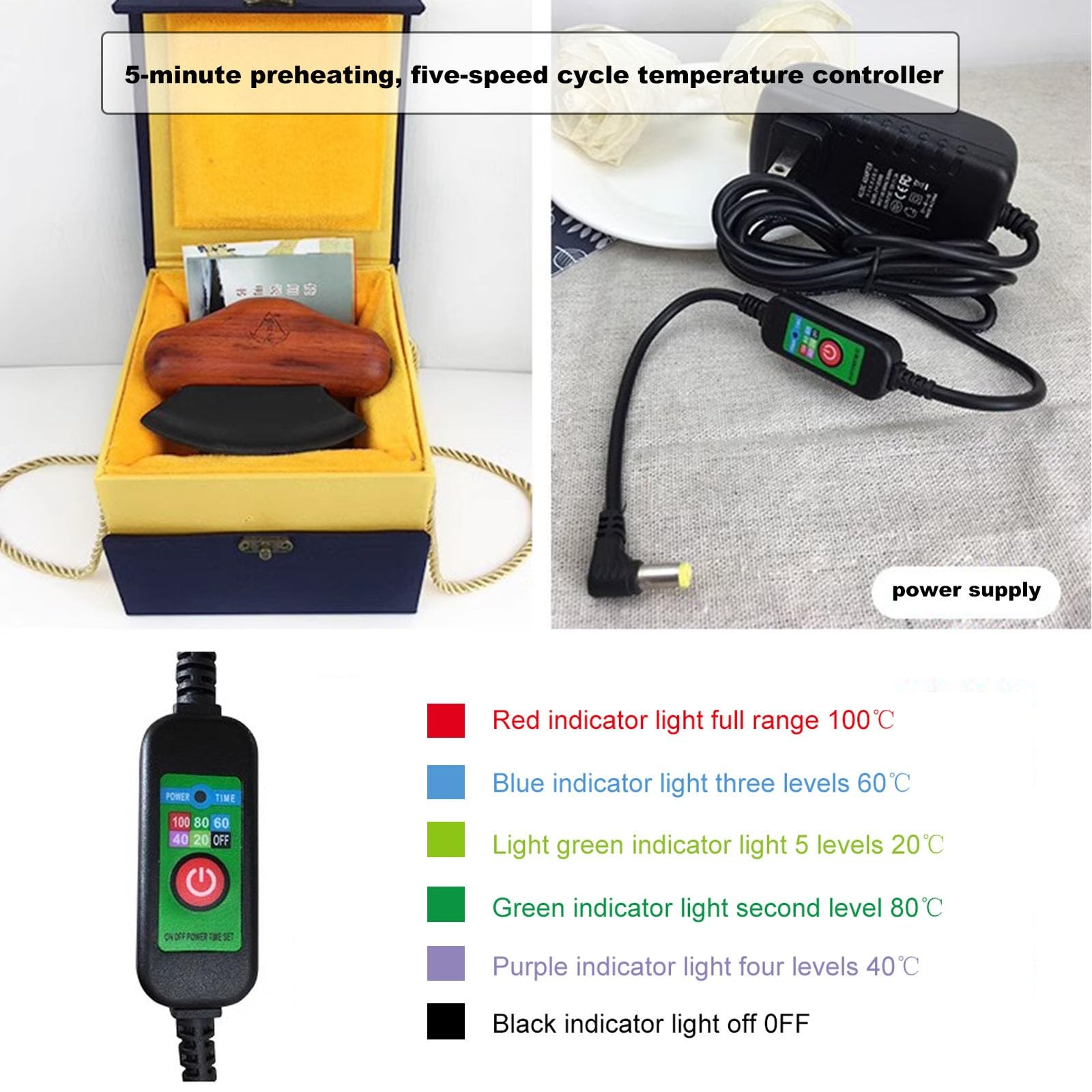 NICHOY Piedras Calientes para Masaje, masajeador Corporal eléctrico con Control de Temperatura, para masajes en casa, Tratamiento de relajación, Alivio del Dolor(A)