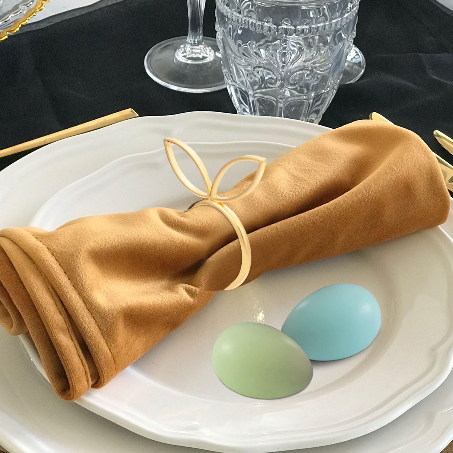 Tinoaly 12pz Portatovaglioli Coniglietto Pasquale, Orecchio di Coniglio Oro Portatovaglioli Pasquali Graziose Fibbie per Tovaglioli Decorazione della Tavola Primaverile per Feste Matrimoni Banchetti