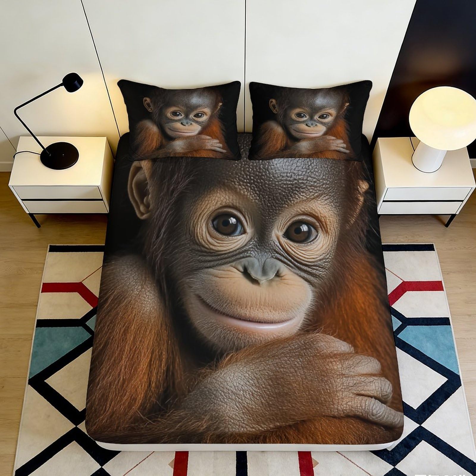 Uxinyoume Style-8 3D Printed Orangutan Portrait Fitted Sheet Microfiber Soft Breathable Monkey Face Mattress Cover For Bedroom Dorm Decor 90X200x25cm