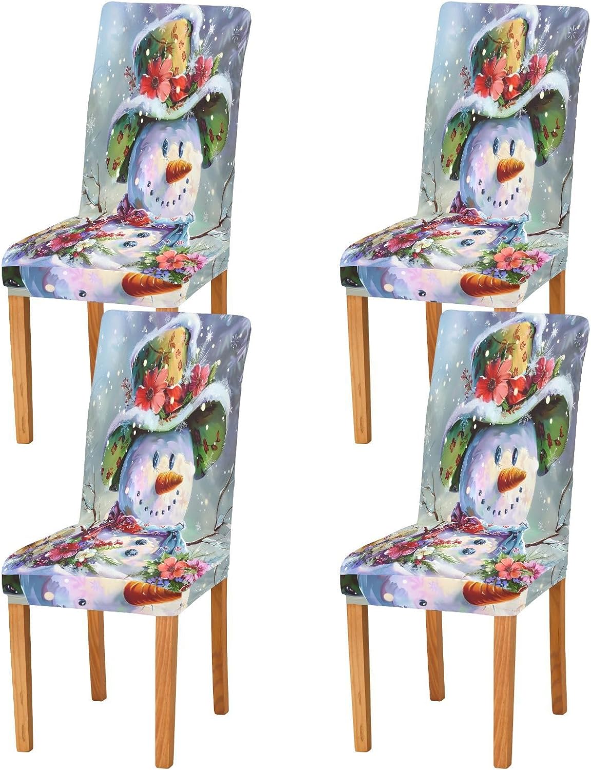 ALAZA Chair Covers for Dining Room, Snowman Hat Flowers Beautiful Stretch Chair Cover Sets Chair Protector Removable Washable for Ktichen Restaurant Hotel