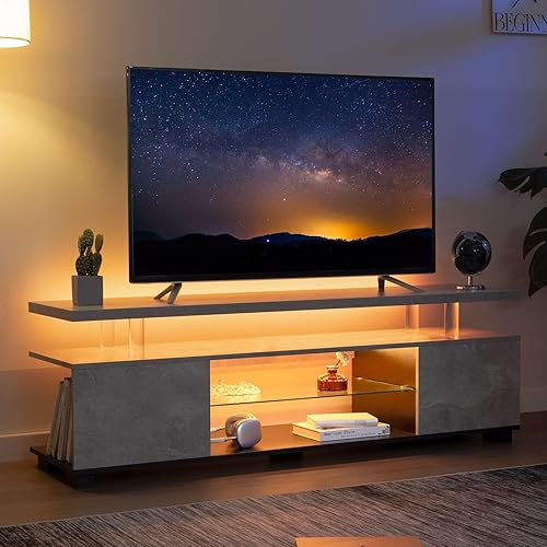 Miniatura 6 de Soporte de TV gris, soporte de TV LED, centro de entretenimiento moderno para sala de estar, mesa de consola LED para TV, gabinete de TV LED para TV