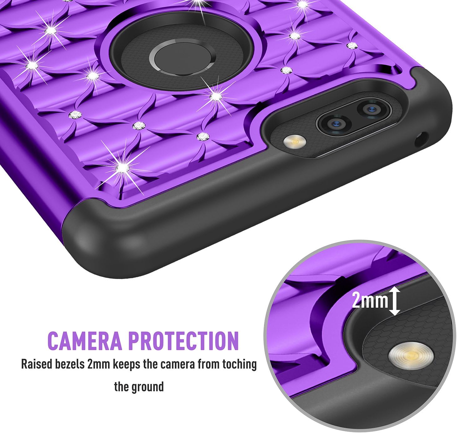 TILL for ZTE Blade Z Max Case, ZTE Zmax Pro 2 /ZTE Sequoia Studded Rhinestone Crystal Bling Diamond Sparkly Luxury Shock Absorbing Hybrid Defender Rugged Slim Glitter Case Cover for Girls -Purple