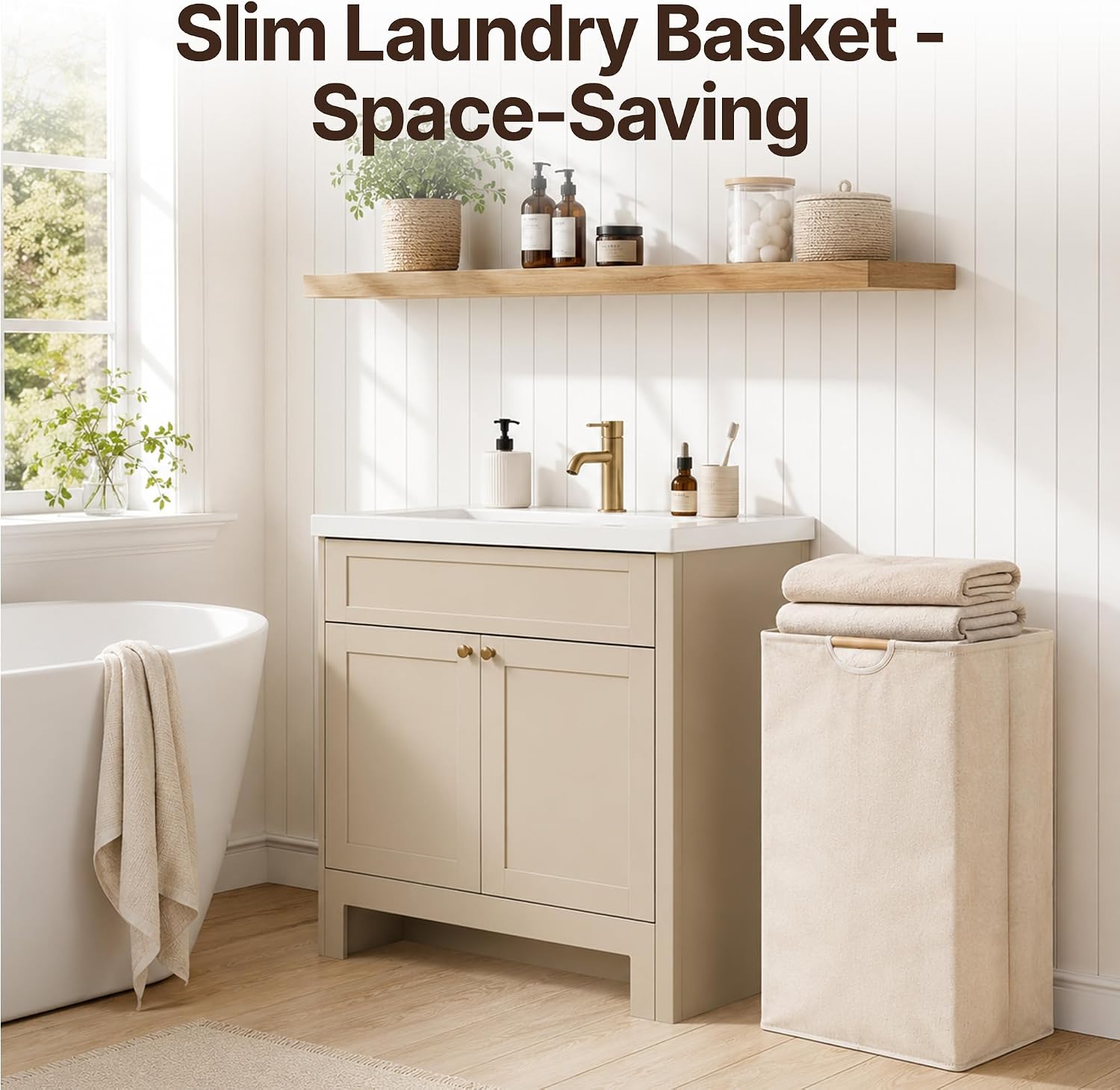 75L Slim Laundry Basket with Handles, Narrow Collapsible Baskets 19.81 Gal