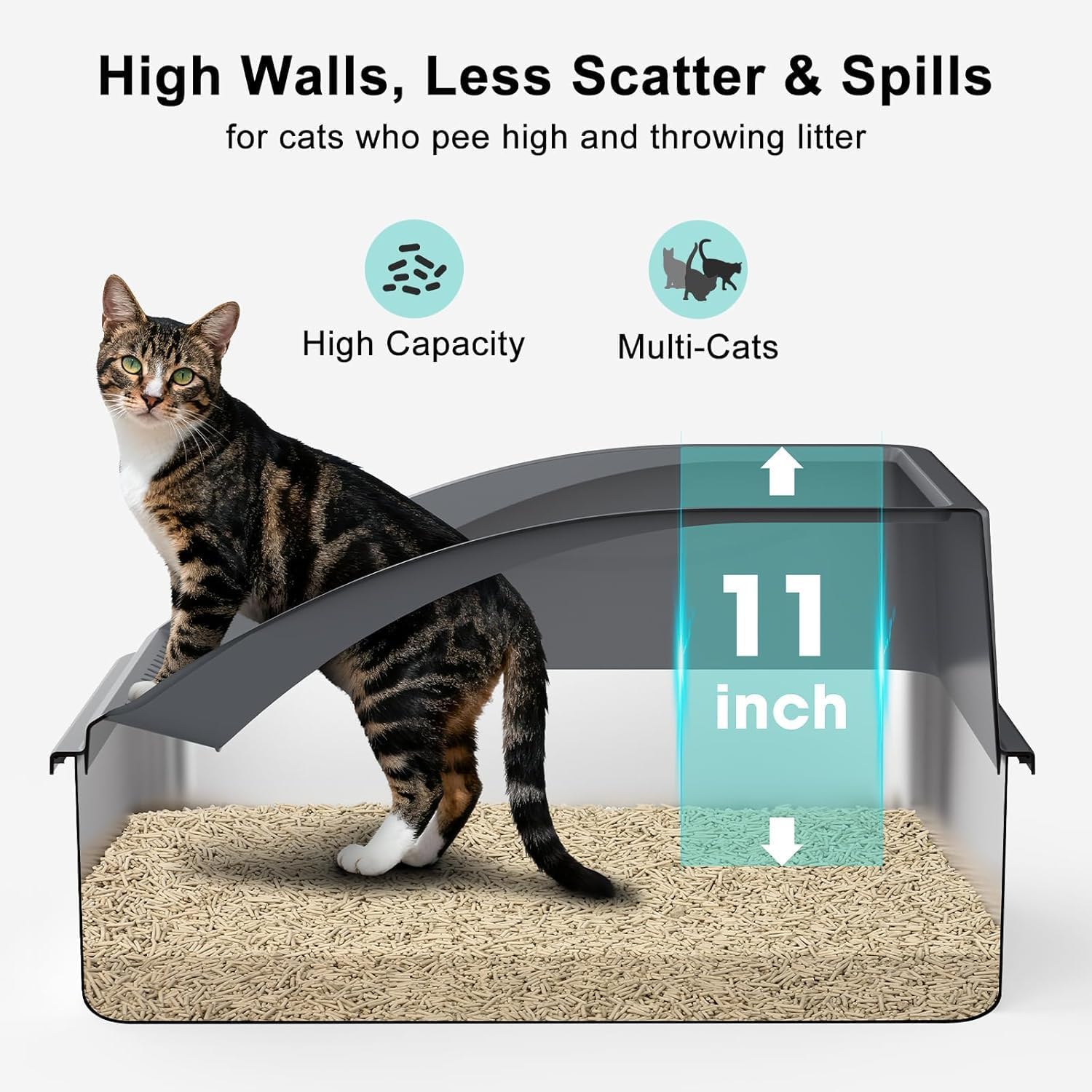 (similar to) 2 pack stainless steel litter box | xl enclosed cat litter boxes with lid for big cats and multi-cats | high sided, anti-urine leakage | non-stick bottom?dark gray? x-large dark gray