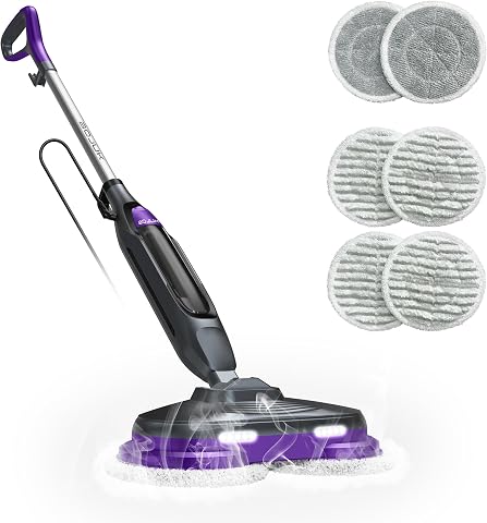 Steam and Scrub Mop with Rotating Pads and LED Headlights