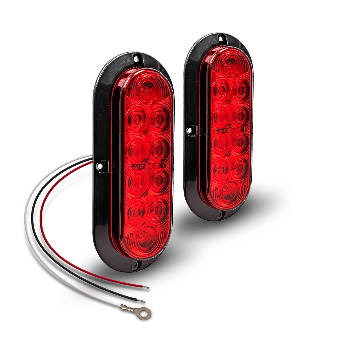 True Mods 2Pc 6 Inch Red Oval Led Trailer Tail Light Kit [Dot Fmvss 108] [Sae