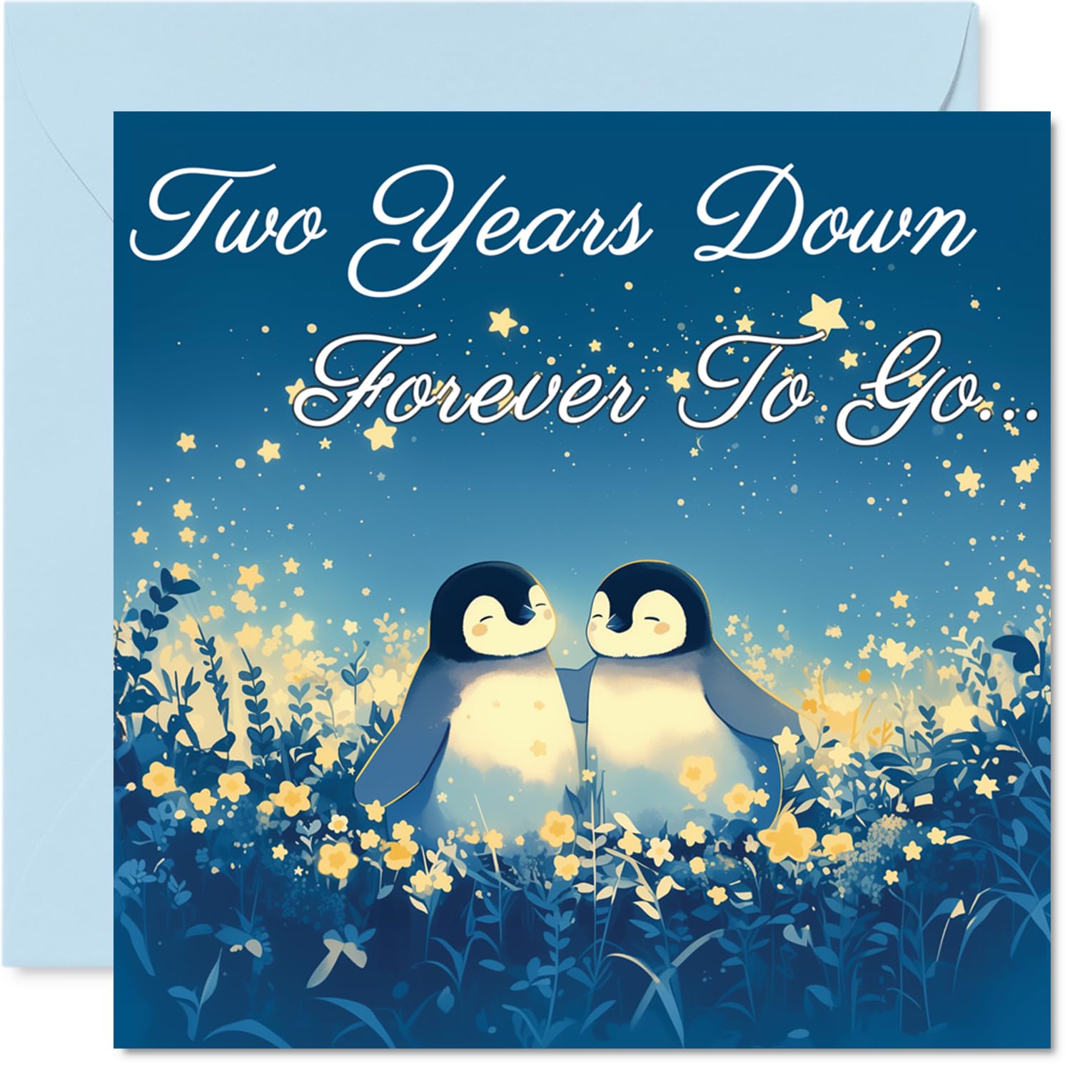2nd Anniversary Card - Penguins in Love Two Years Down - Congratulations Cards for 2nd Anniversary, 145mm Congratulations Greeting Card