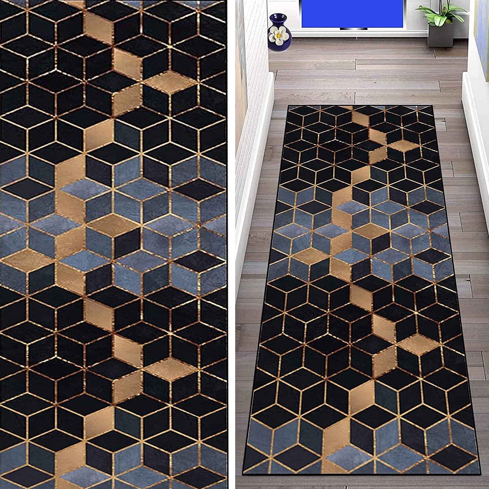 Tapis de course antidérapant bleu pour un couloir ou salon sécurisé