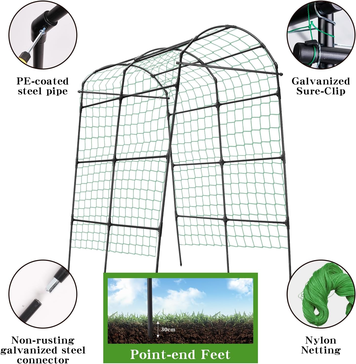 Garden Arch Arbor Trellis for Climbing Plants Outdoor, 7.8 ft Extra Tall Cucumber Trellis Raised Bed Climbing Vine Plant Support, Grape Vegetable Tomato Pumpkin Peas Bean, Black