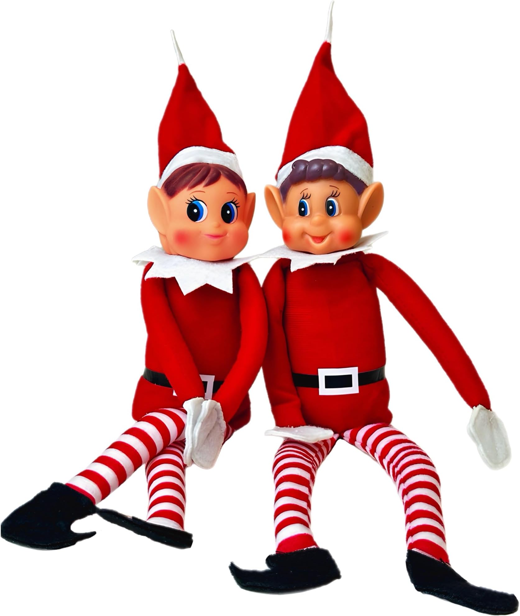 Elfie (Boy) and Elvie (Girl) Set Fun and Playful Elves Behavin' Badly Figure with Soft Body and Vinyl Face-Set of 2, Red