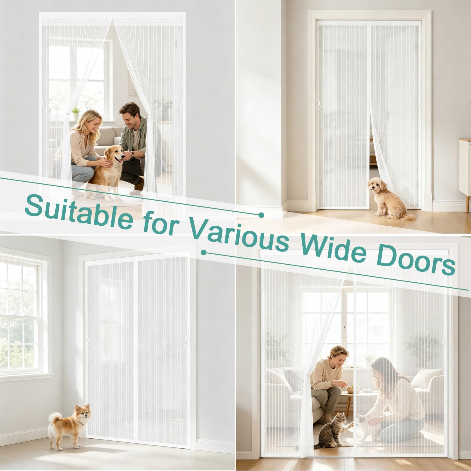 Mosquitera Puerta Magnética 215 x 158 cm Mantiene El Aire Fresco Dentro y Los Bichos Fuera Cortina Protección Contra Insectos para Puertas Puerta Del Balcón, Patio, Blanco