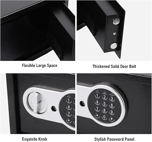 Miniatura 7 de Hyuduo Mini caja fuerte, caja de seguridad electrónica con contraseña digital y llaves de respaldo, caja de seguridad de acero antirrobo para viajes